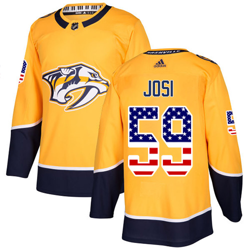 Adidas Predators #59 Roman Josi Yellow Home Authentic USA Flag Stitched NHL Jersey - Click Image to Close